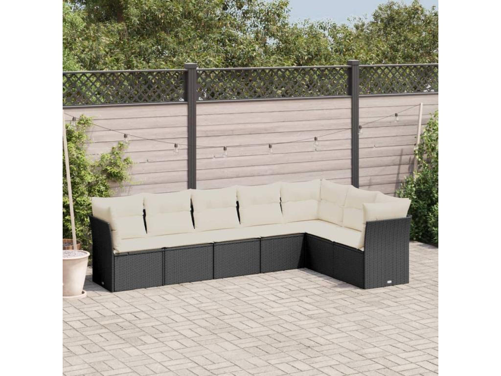 Salon de jardin 7 pcs avec coussins noir résine tressée FQQE00607