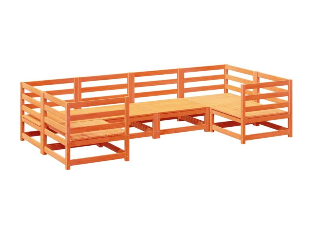 Salon de jardin 6 pièces cire marron bois de pin massif AFKP66735