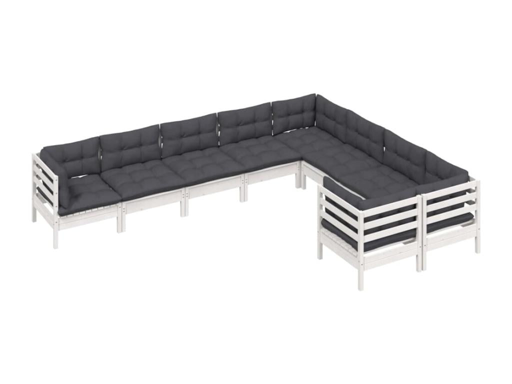 Salon de jardin 9 pièces avec coussins blanc bois de pin DNYL82640
