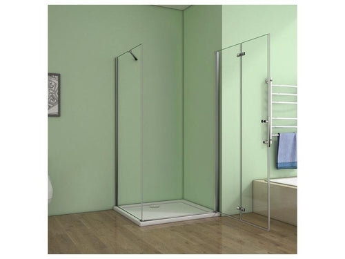 Cabine de douche pivotante et pliante 76x70x185cm en verre 6mm anticalcaire porte de douche latérale avec barre fixé d'angle TASV54184