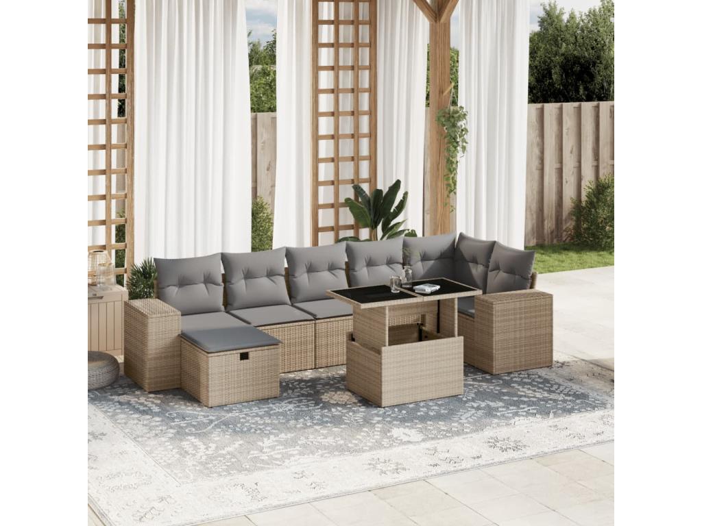 Salon de jardin avec coussins 8 pièces beige résine tressée BOZH45627