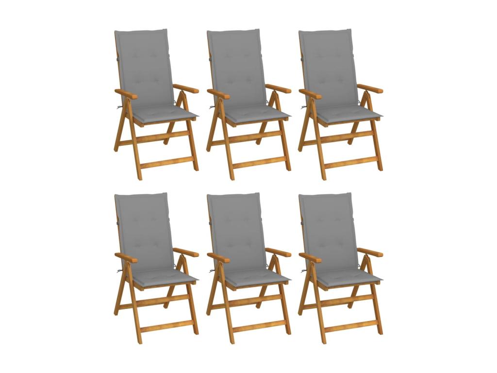 Chaises pliables de jardin 6 pcs avec coussins Bois d'Dekonao 73 MNCV26549