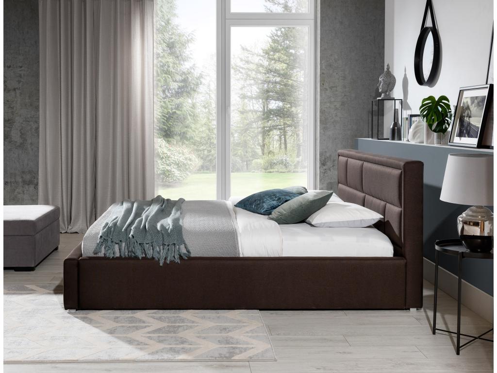 Lit avec coffre velours prune tête de lit capitonnée Dekonao - 4 tailles-140x200 HQLB08379