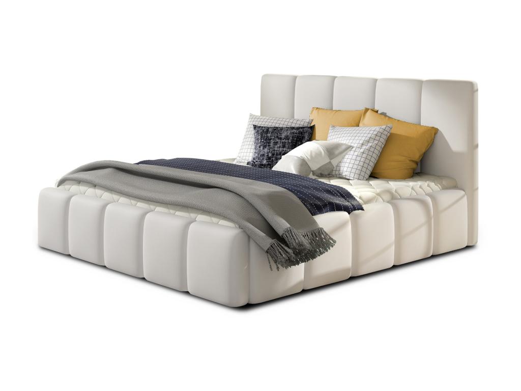 Lit moderne capitonné cuir synthétique Dekonao-Couleur Blanc-180x200 YDDR25584