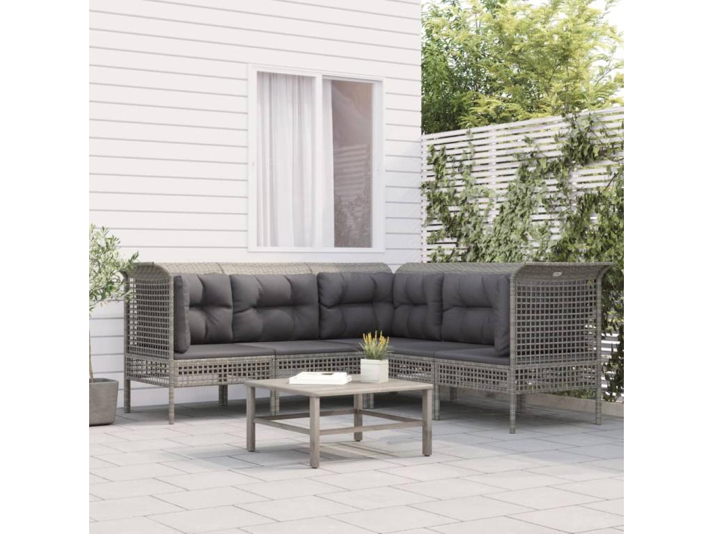 Salon de jardin 5 pcs avec coussins Gris Résine tressée RQQM88568