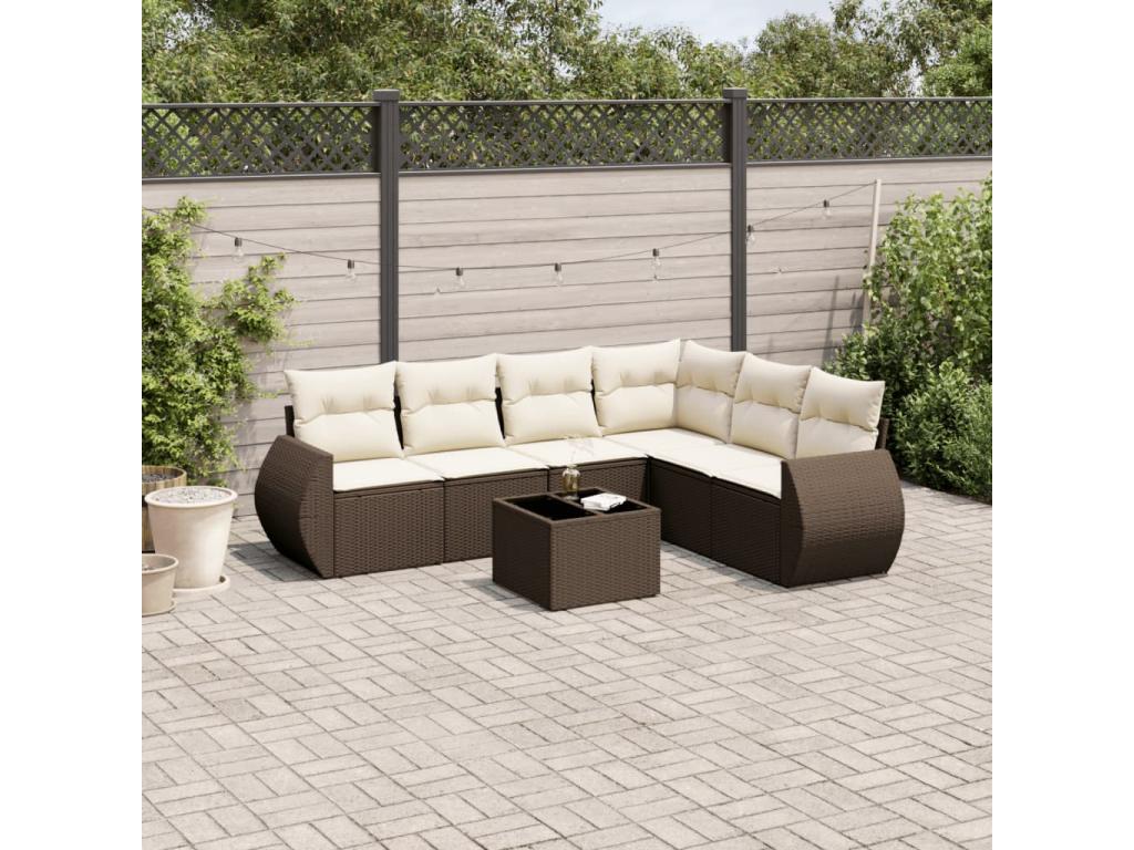 Salon de jardin avec coussins 7 pcs marron résine tressée DYWU37461