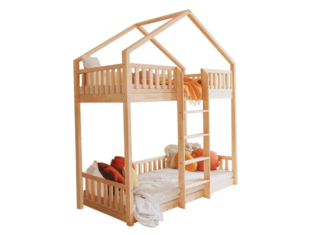 Lit cabane superposé 90x190 barrière et sommier inclus pieds 1 cm Dekonao Bois UJRD88432