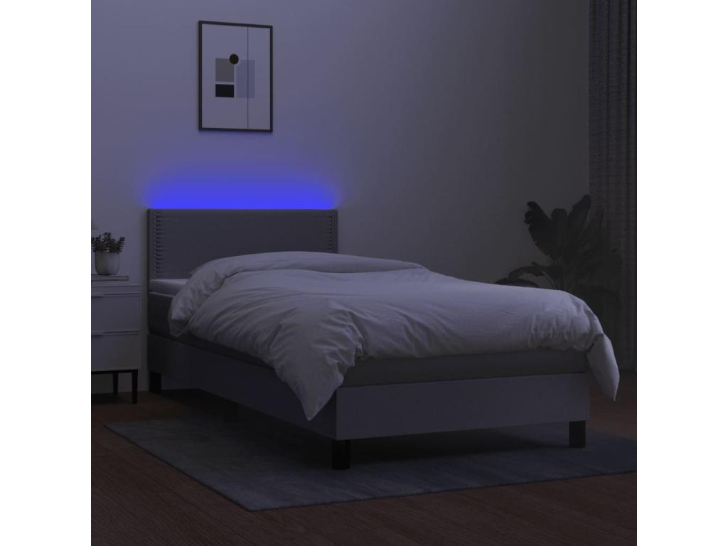 Sommier tapissier avec matelas et LED Gris clair 90x190cm Tissu HKUQ84634