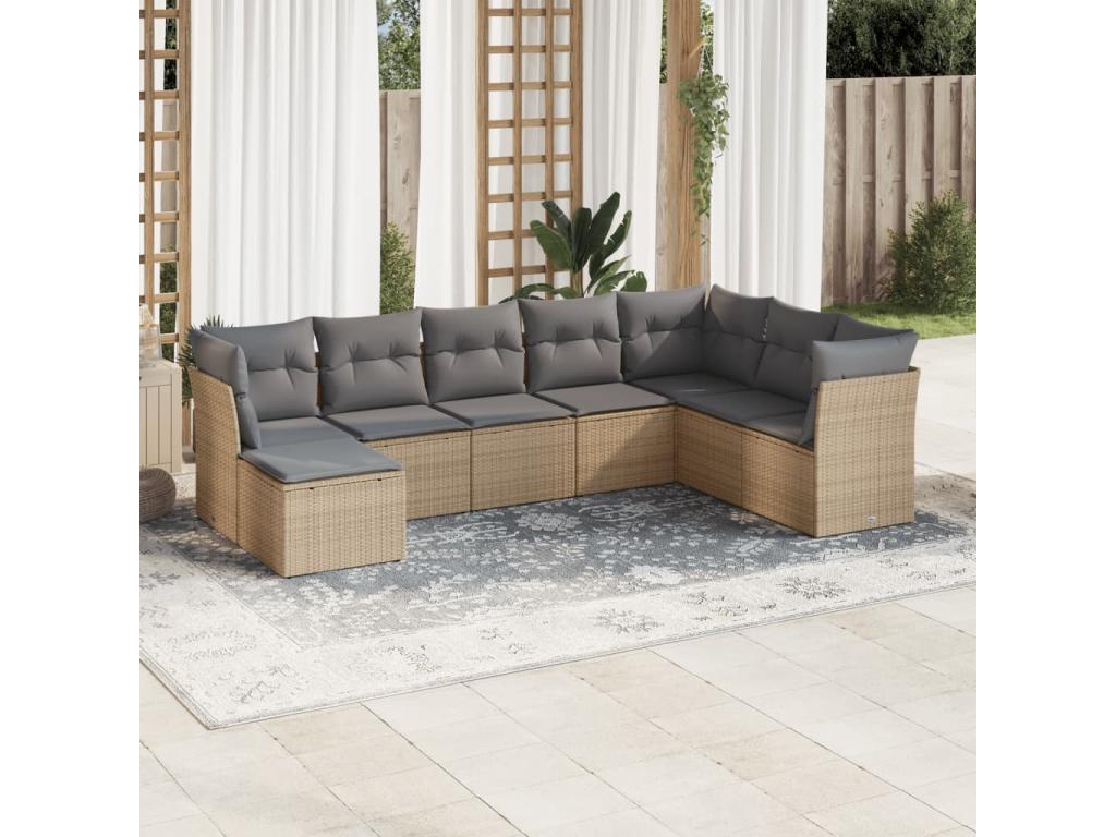 Salon de jardin avec coussins 8 pcs beige résine tressée FLDT37972