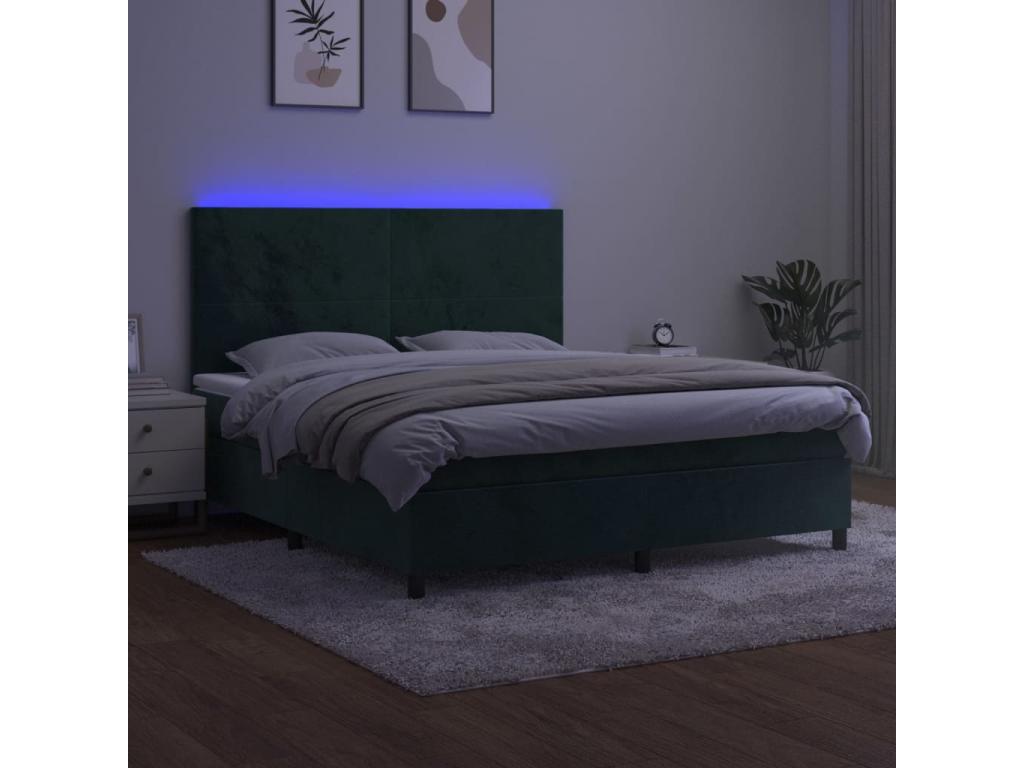 Sommier tapissier matelas et LED Vert foncé 180x200 cm Velours MWCE26394