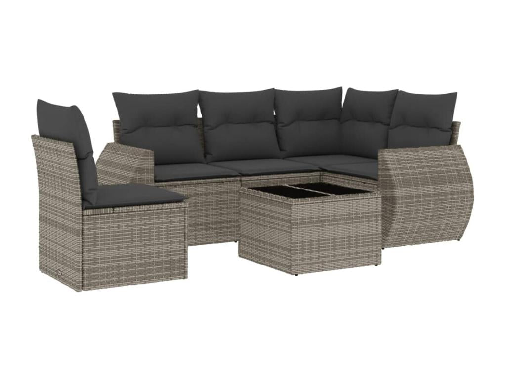 Salon de jardin 6 pcs avec coussins gris résine tressée OMBH31561