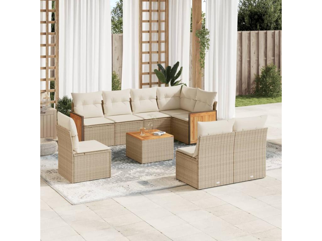 Salon de jardin avec coussins 9 pcs beige résine tressée FVCT95296