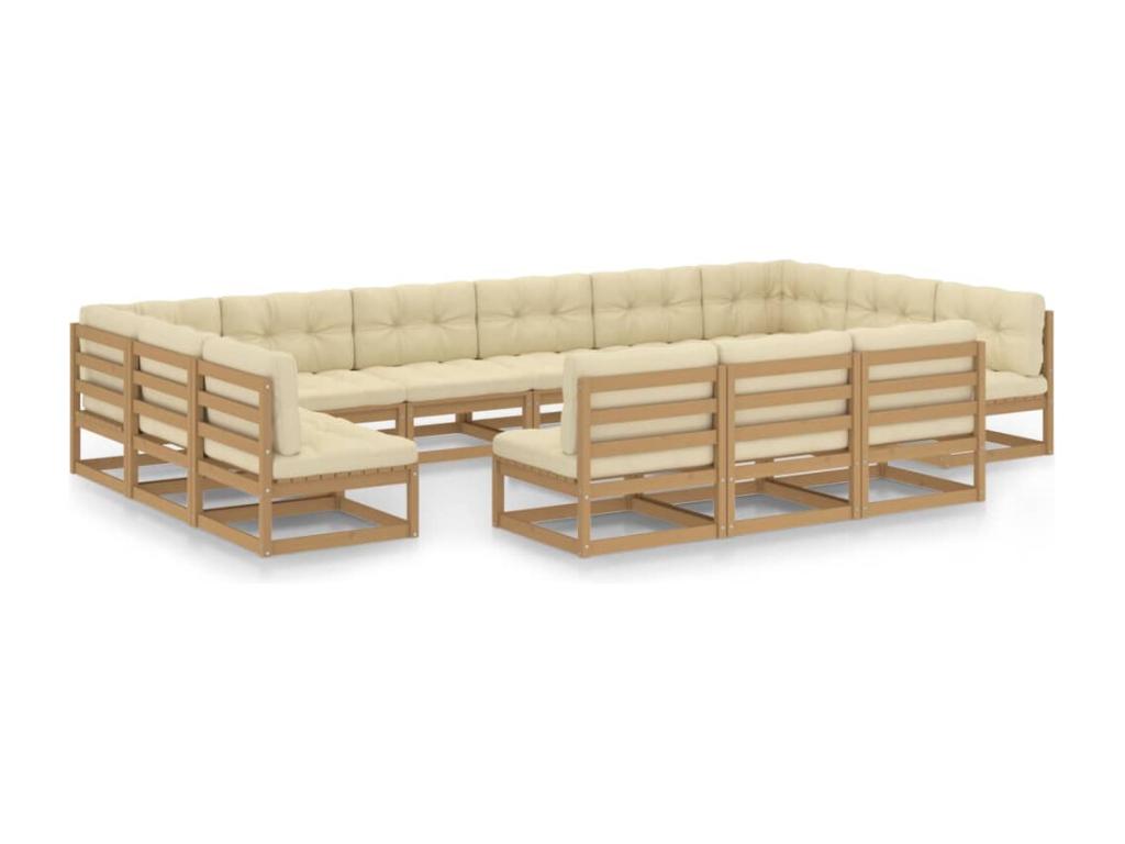 Salon de jardin 13 pcs avec coussins Marron miel Bois de pin GART92585