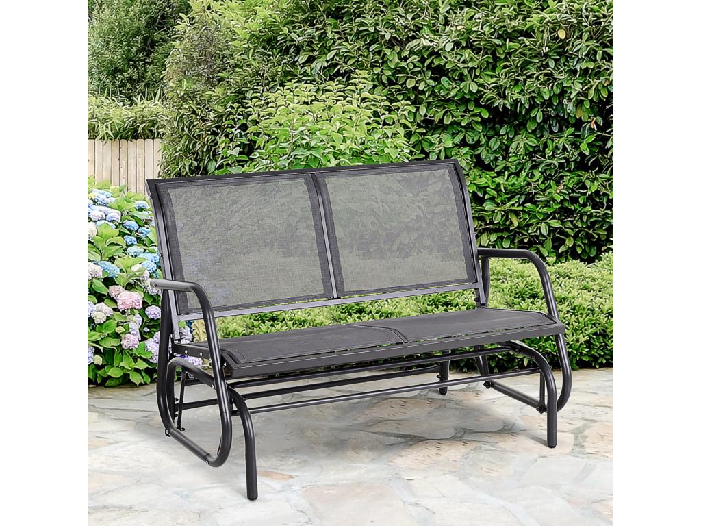 Banc à bascule de jardin 2 places design contemporain grand confort accoudoirs dossier ergonomique acier textile gris SLYV00338