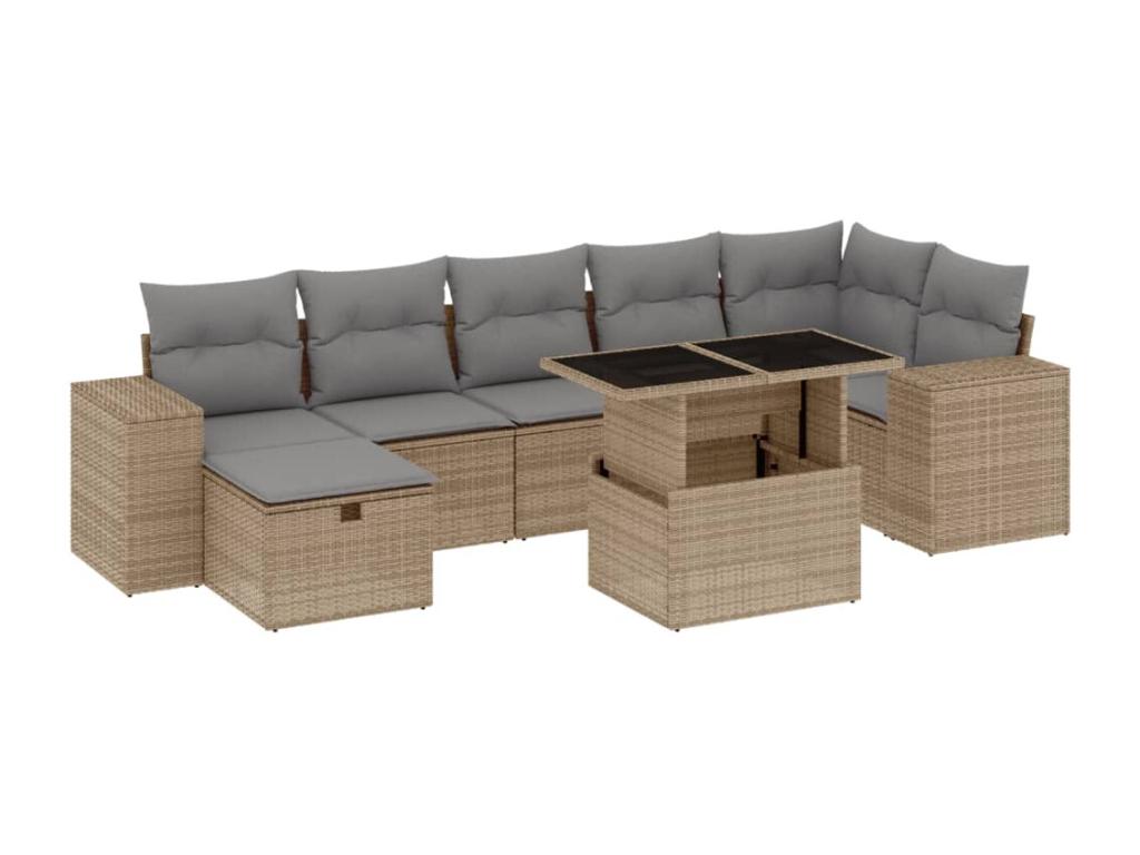 Salon de jardin avec coussins 8 pièces beige résine tressée BOZH45627