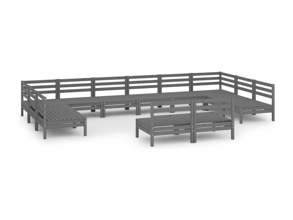 Salon de jardin 12 pcs Gris Bois de pin massif 10 TLOU29308