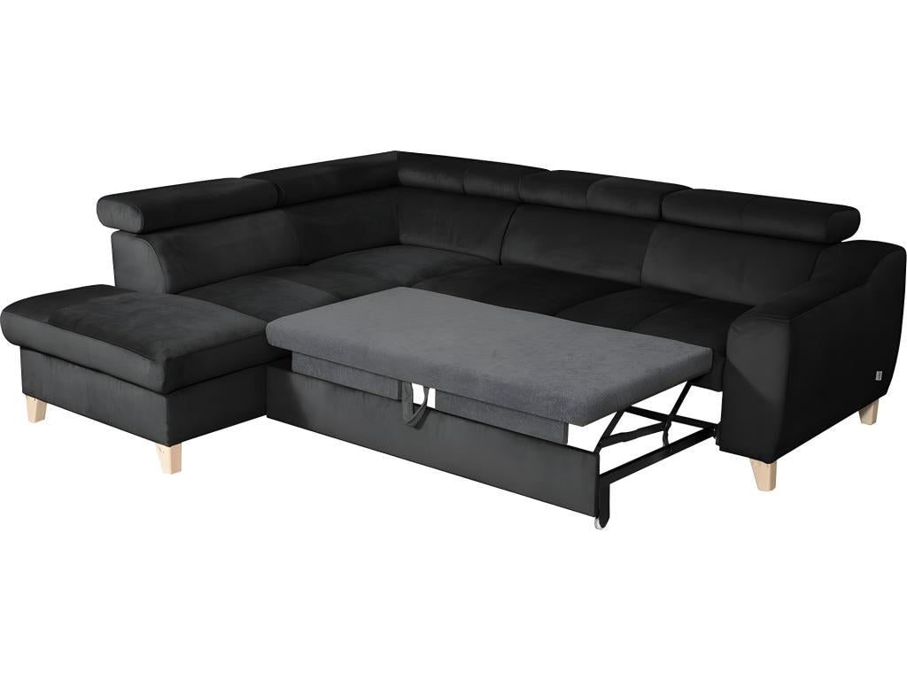 Canapé d'angle convertible en tissu velours luxe 5 places Dekonao noir angle gauche YNXU43959