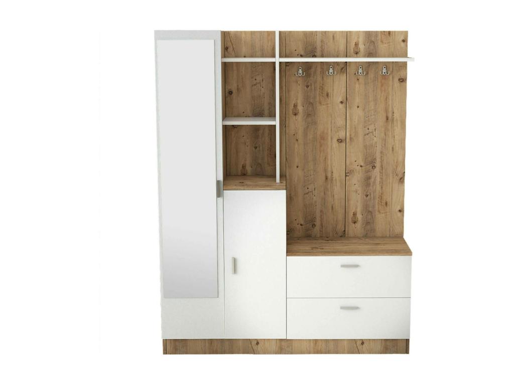 Meuble d'entrée Dekonao Crochet d'entrée Composition pour l'Dekonao Console de rangement multifonction 140x37h182 cm Chêne et Blanc RHGB69437