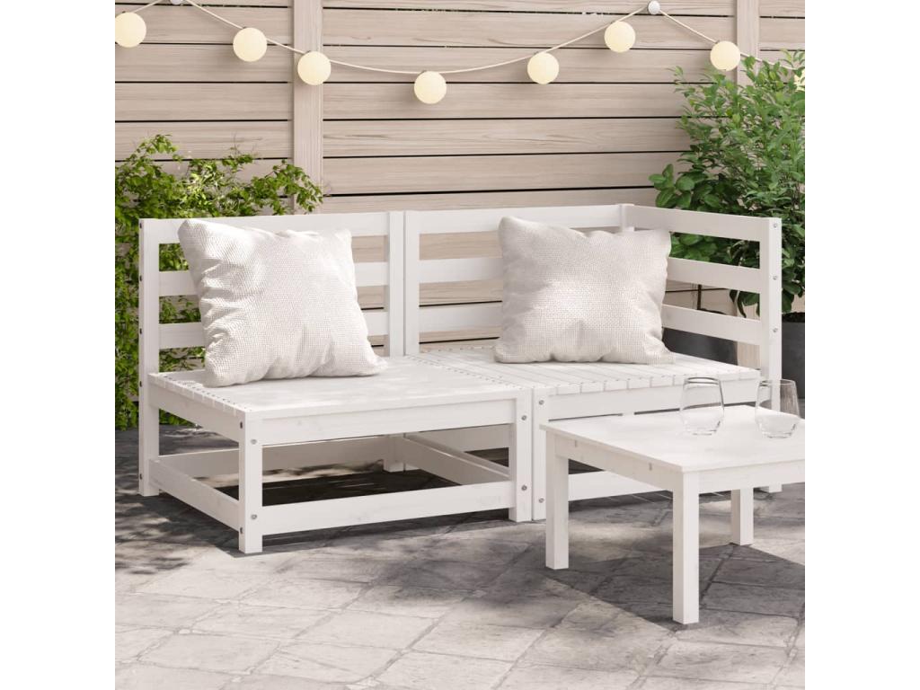 Canapé de jardin 2 places blanc bois de pin massif LHQS50491