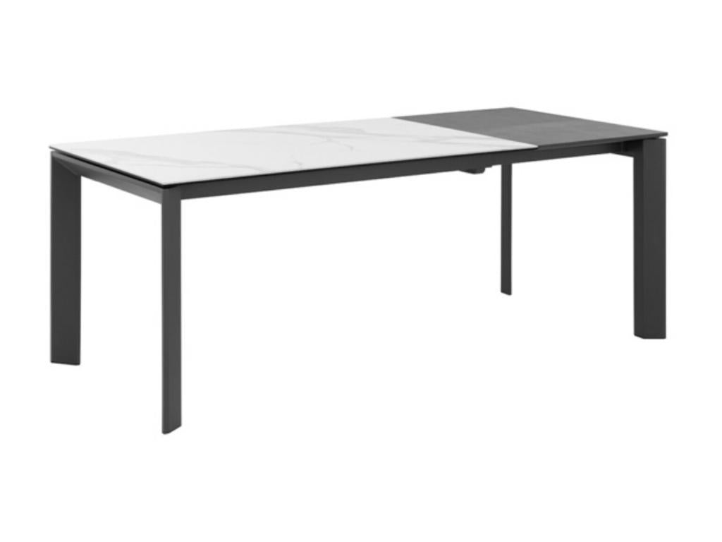 Table rectangulaire extensible porcelaine et métal Spanila-Plateau Blanc-Largeur 140/200 cm-Piètement Anthracite LLVE03148