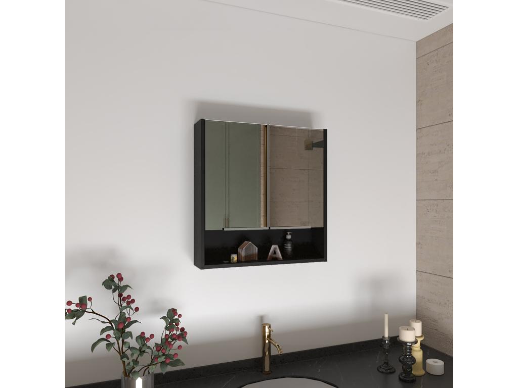 Trousse de secours Jaspe en mélamine avec miroirs 62,48 cm X 59,94 cm X 13,97 cm Noir YZAF33324