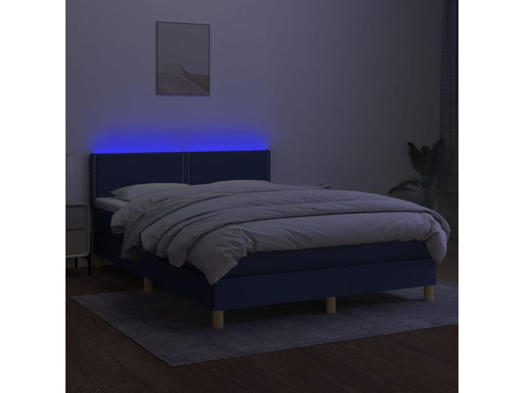 Sommier tapissier avec matelas et LED Bleu 140x190 cm Tissu OJND12779