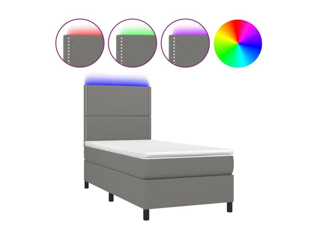 Sommier à Dekonao de lit avec matelas et LED Gris foncé 90x200 JAPS14325