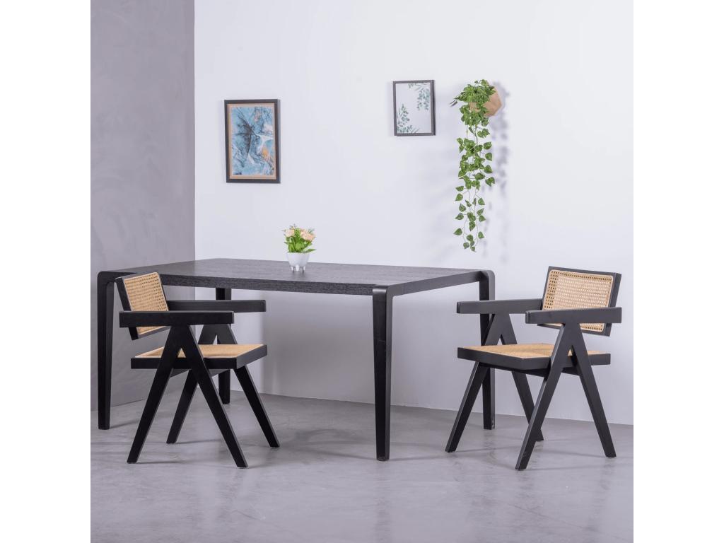 Chaise classique avec accoudoirs en rotin naturel et bois de frêne - Dekonao - Noir JASK61622