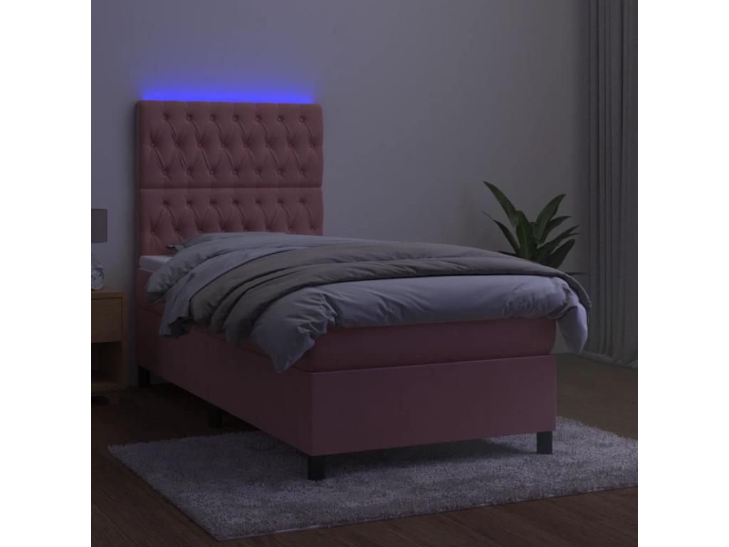 Sommier à Dekonao de lit matelas et LED Rose 100x200 cm Velours HJRH12037