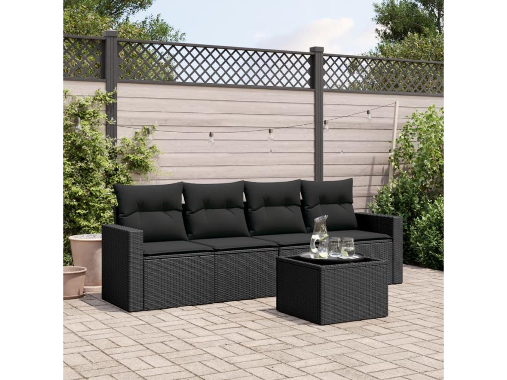 Salon de jardin 5 pcs avec coussins noir résine tressée JLEY14350