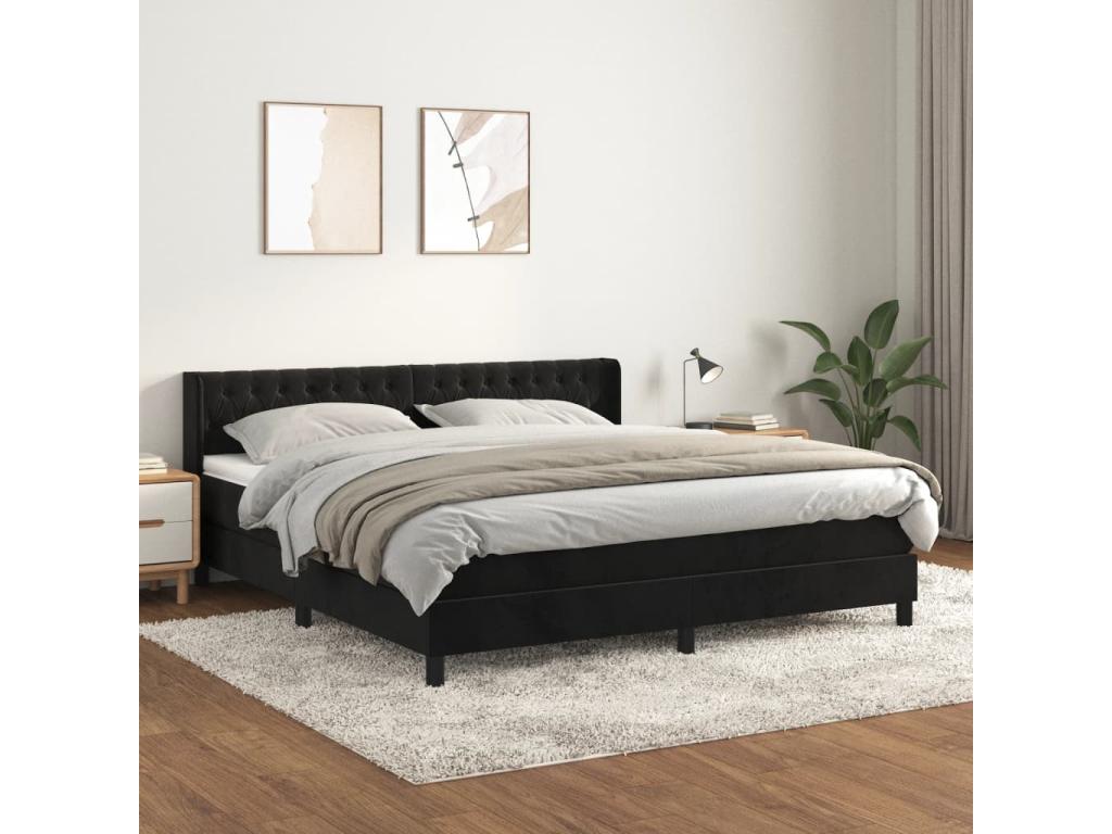 Lit à sommier tapissier avec matelas Noir 180x200 cm Velours ZOID10394