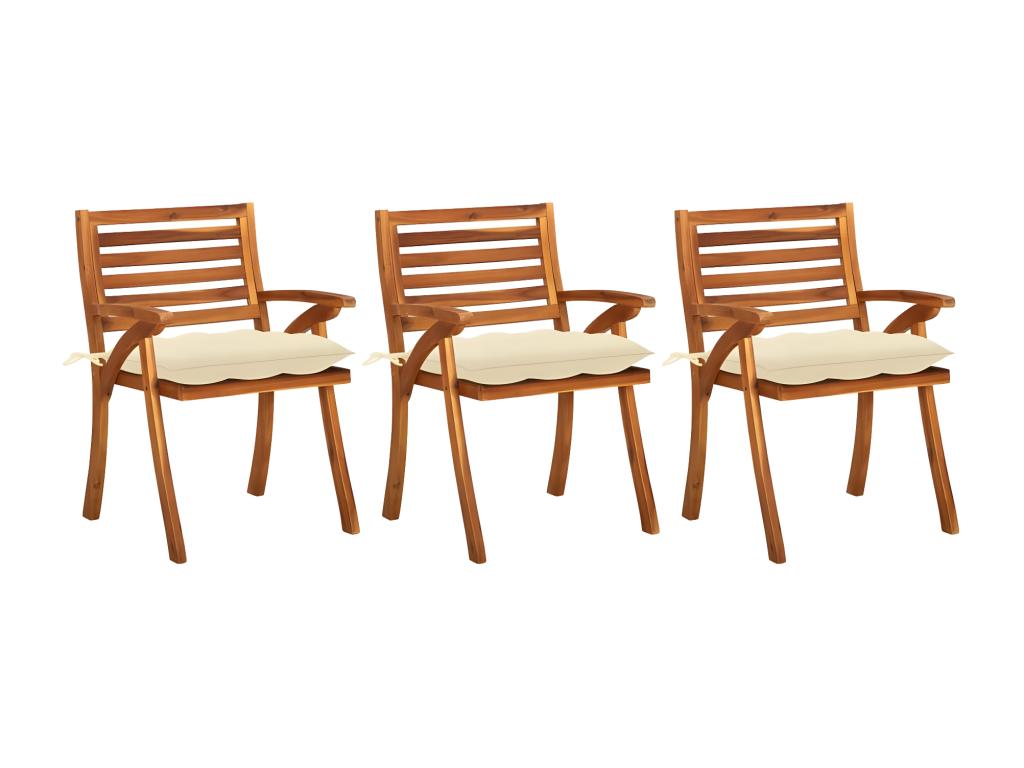 Chaises à manger de jardin avec coussins lot de 3 massif Dekonao UHGV88250