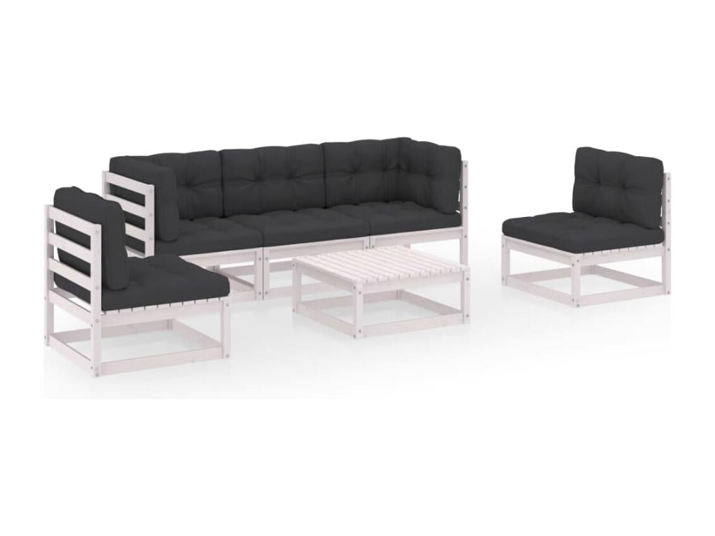 Salon de jardin 6 pcs avec coussins Bois de pin massif LEUY45157