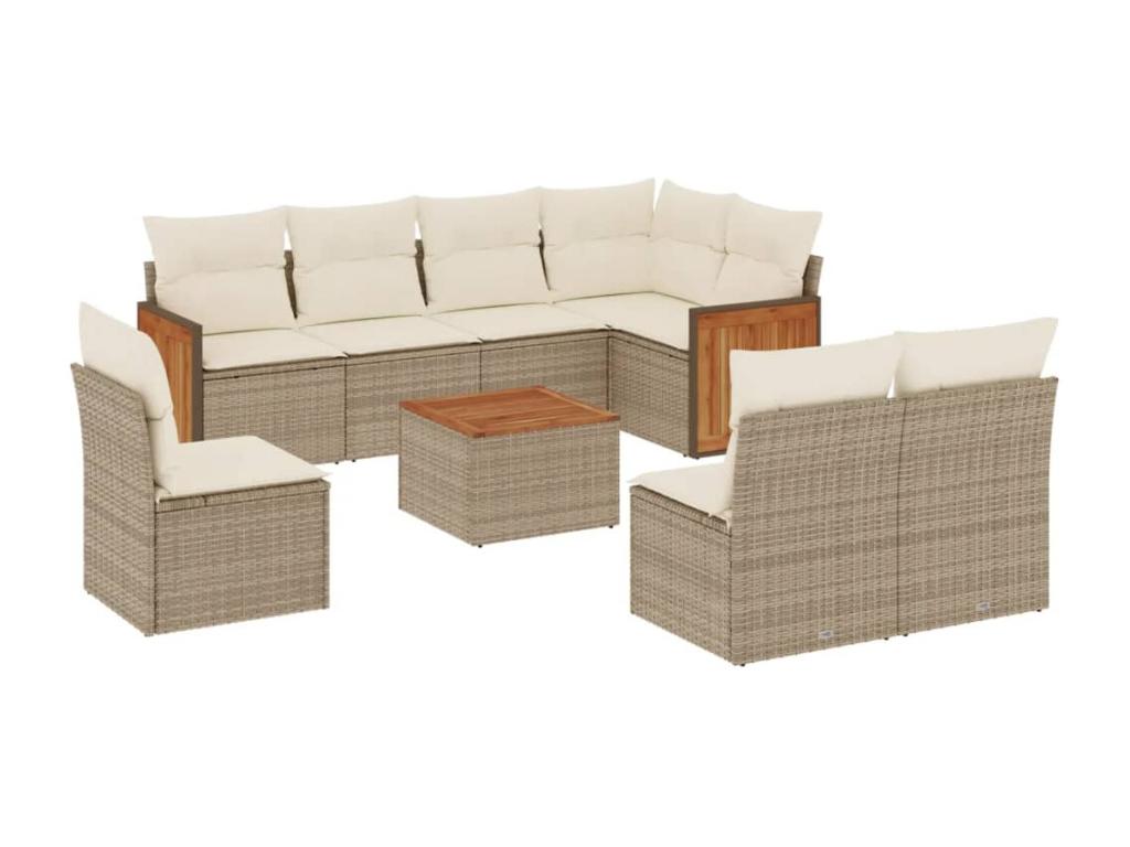 Salon de jardin avec coussins 9 pcs beige résine tressée FVCT95296