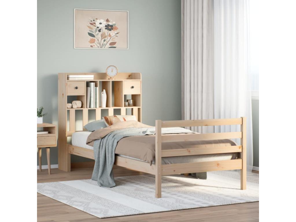 Lit bibliothèque sans matelas 75x190 cm bois de pin massif GBPJ95976
