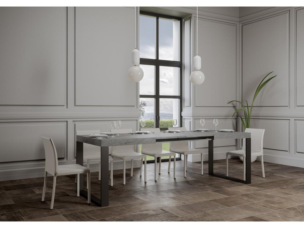 Table extensible 90x130/234 cm Tecno Gris Béton cadre Anthracite TOAQ21366