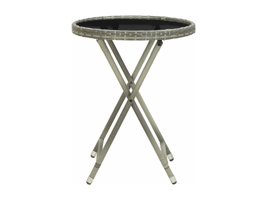 Dekonao Premium - Table à thé Gris 60 cm Résine tressée et verre trempé CETQ76070