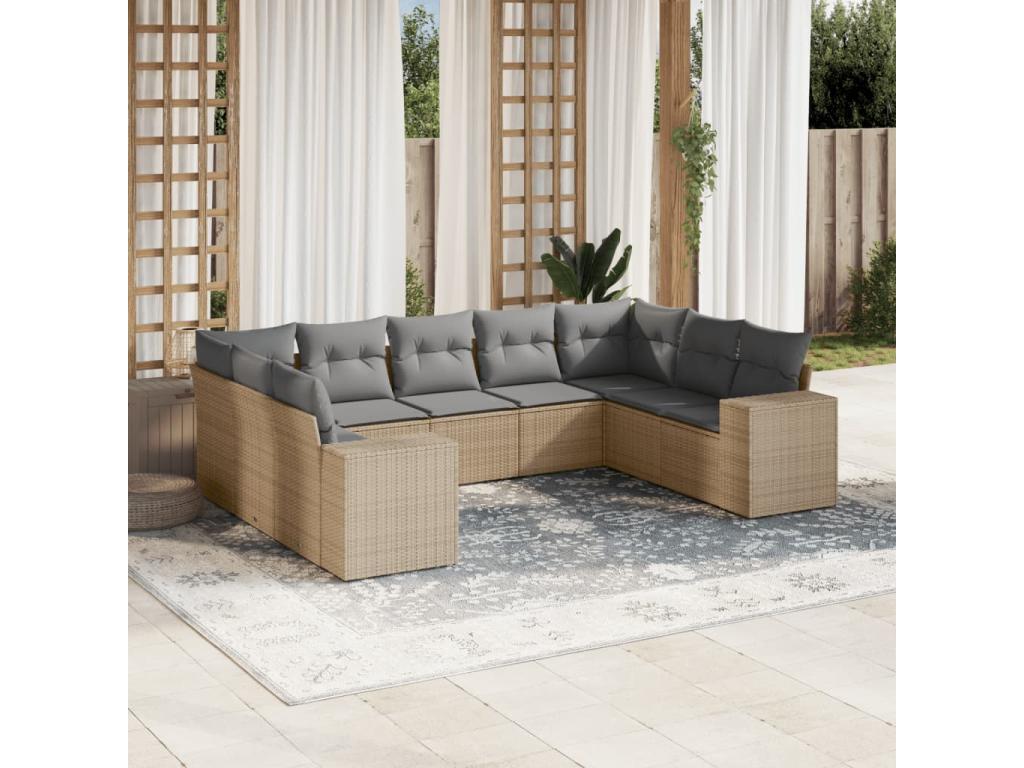 Salon de jardin avec coussins 9 pcs beige résine tressée VAKO50825