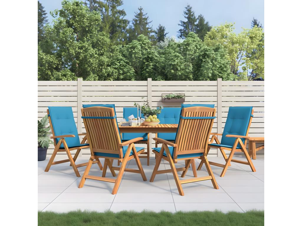 Chaises de jardin inclinables et coussins lot de 6 bois teck ICVC05997