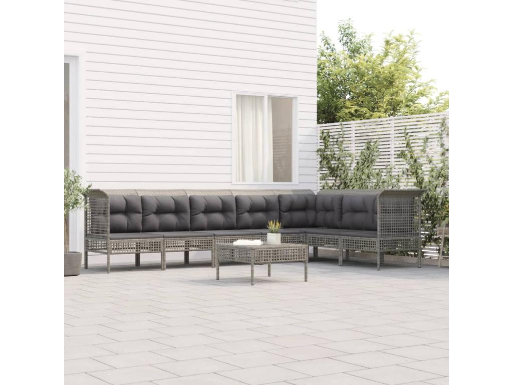 Salon de jardin 8 pièces avec coussins Gris Résine tressée TDAB43088
