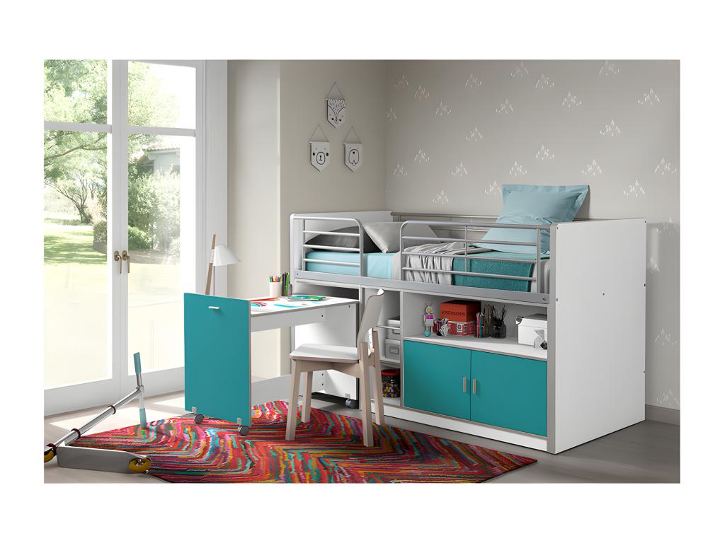 Lit Combiné Compact Ligniva 90x200cm Turquoise UTEW57478