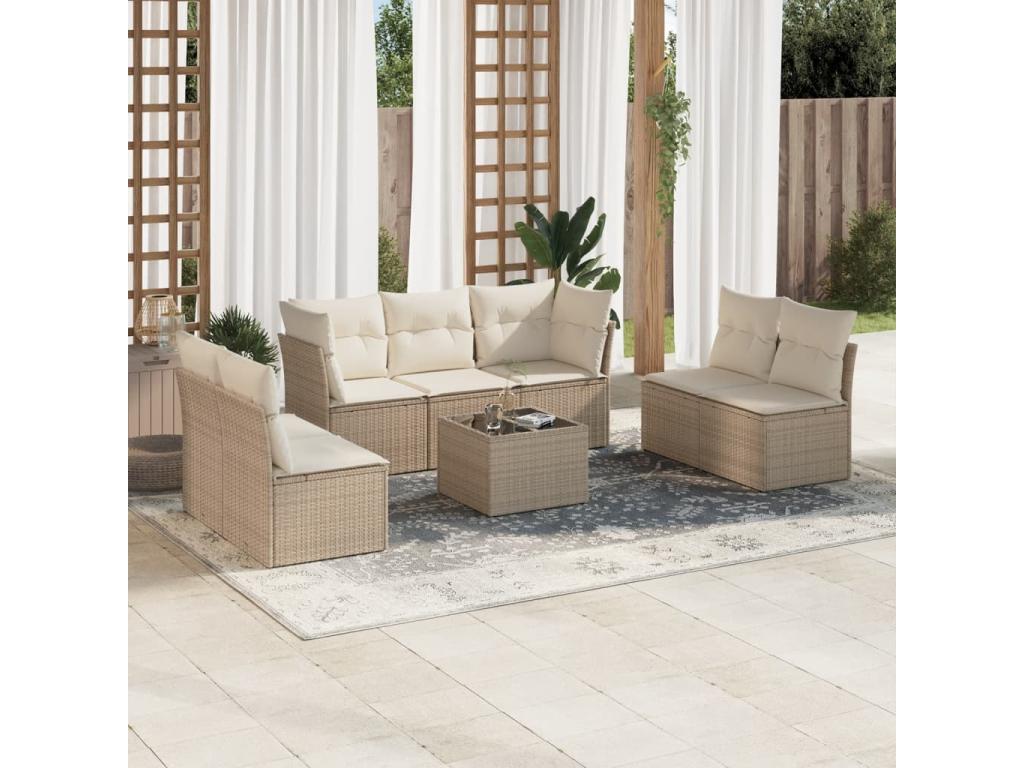 Salon de jardin avec coussins 8 pièces beige résine tressée NTSO20379