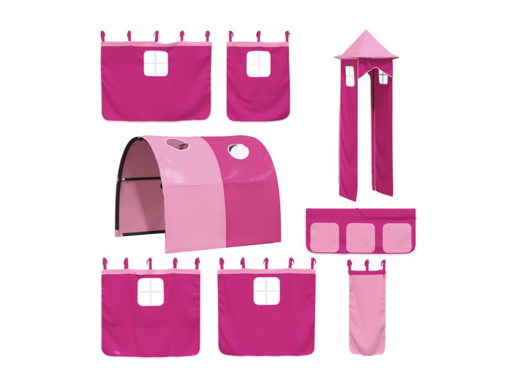 Lit superposé avec toboggan et rideaux rose 90x190 cm LQJU81532
