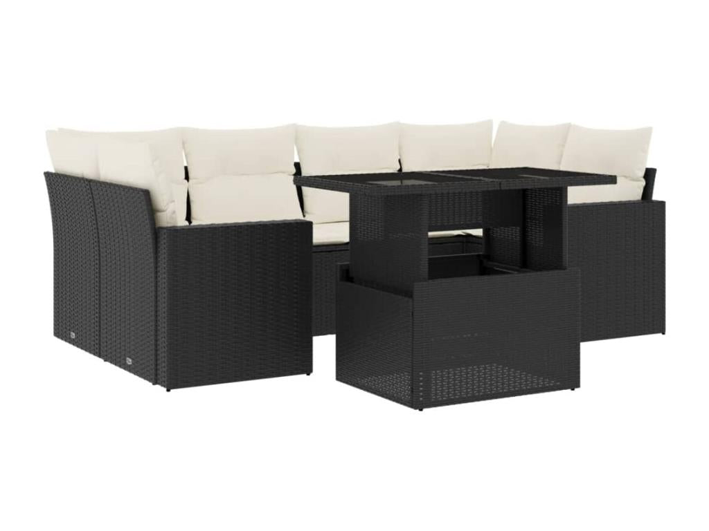 Salon de jardin 7 pcs avec coussins noir résine tressée XCWT56346