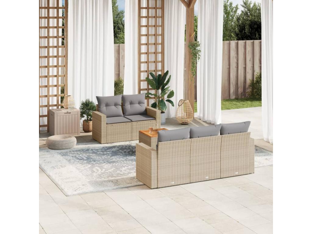 Salon de jardin avec coussins 6 pcs beige résine tressée BKVV79671