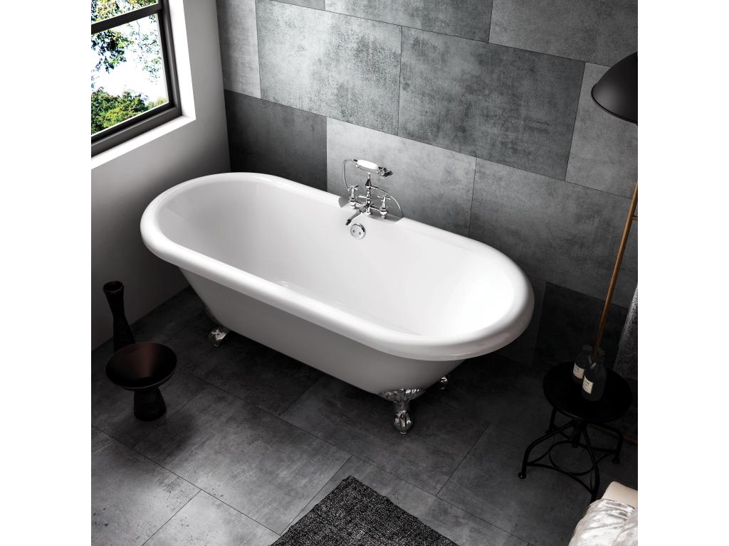 Baignoire ancienne rétro sur pieds Dekonao Blanche 170 cm Pieds de Dekonao Cuivre rouge vieilli KXQT93849