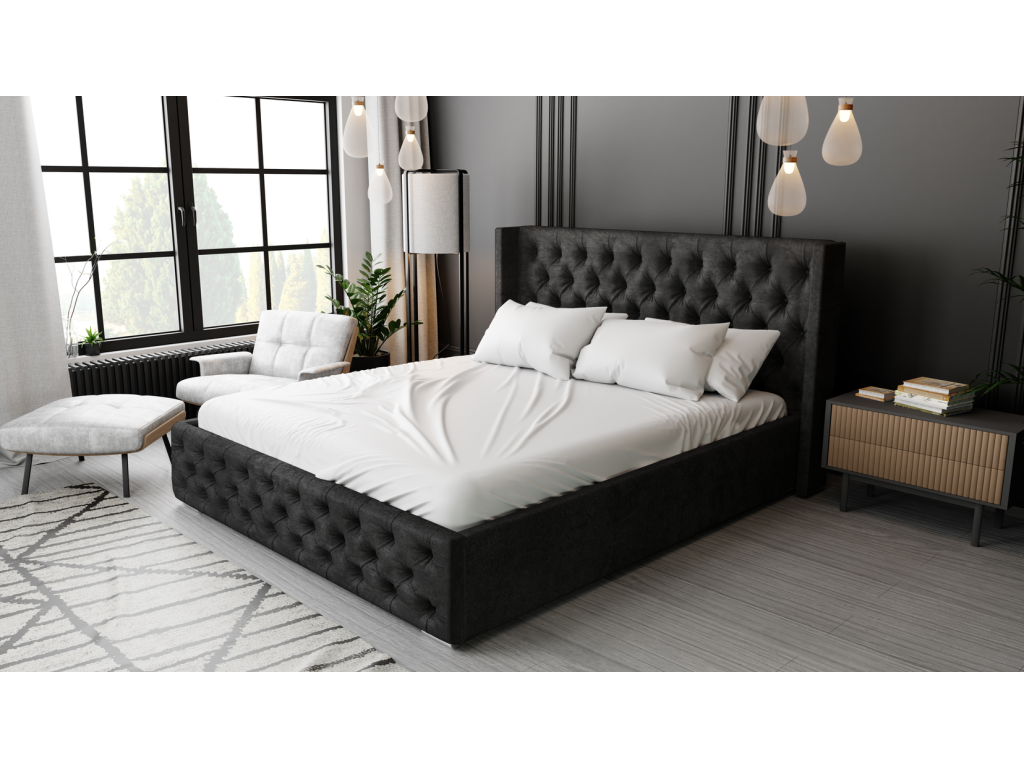 Dekonao Lit adulte 200x200 Rolia - Lit double capitonné - sommier à Dekonao rangement tête de lit - Velvet Noir Dekonao 07 POTQ99694
