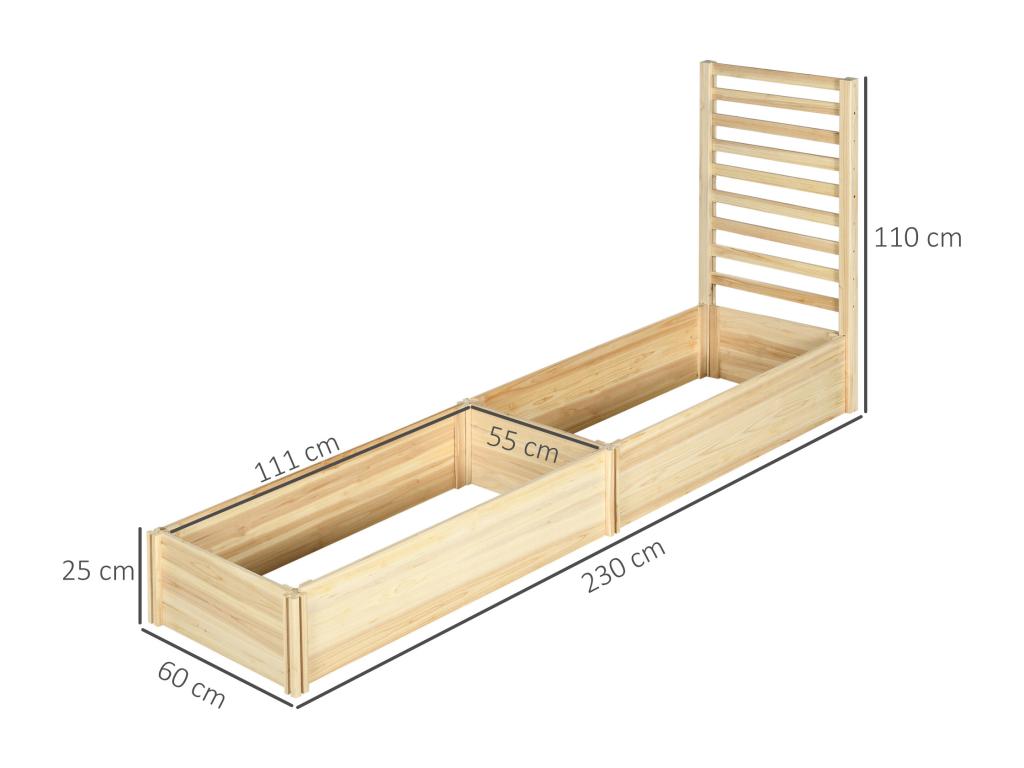 Lot de 2 jardinières avec treillis - ensemble de 2 carrés potagers - bois de sapin pré-huilé GQZK07336