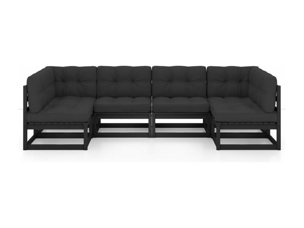 Salon de jardin 6 pièces avec coussins Noir Bois de pin massif QLYA01152