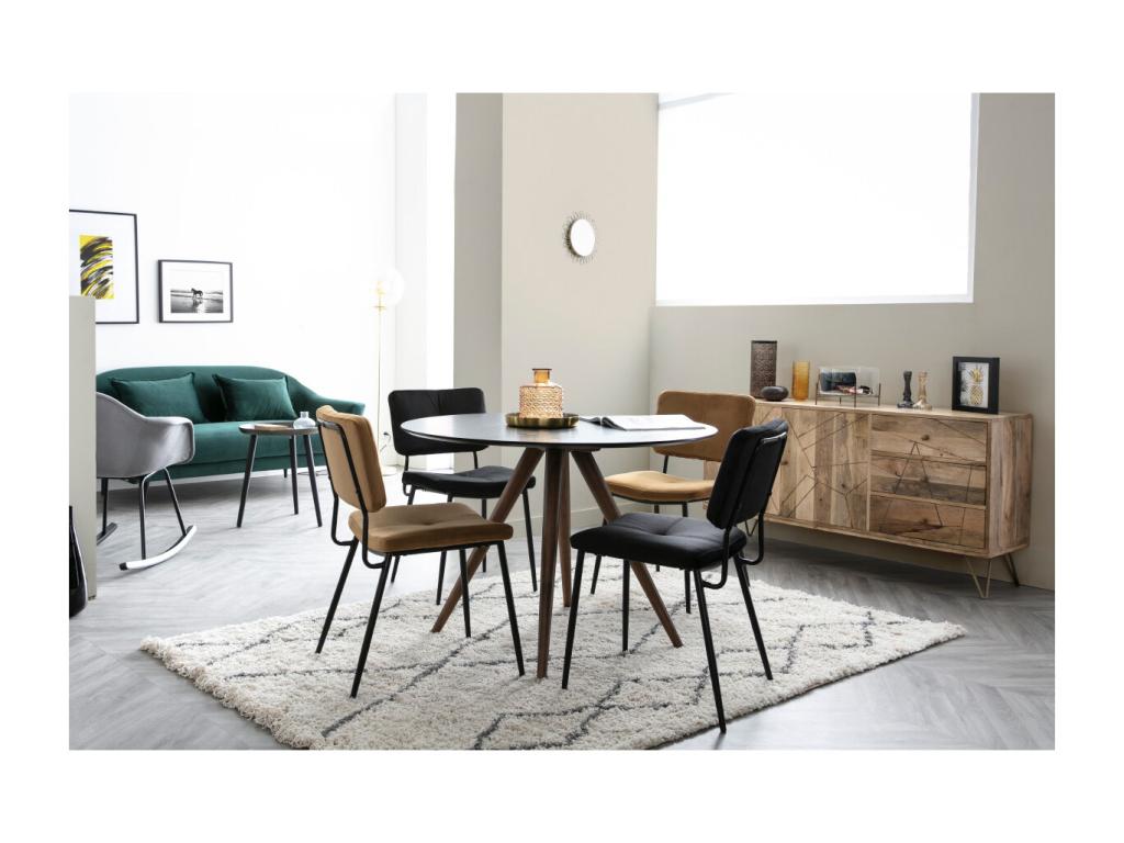 Table à manger ronde design noyer et noir D106 cm Dekonao FHHK55522